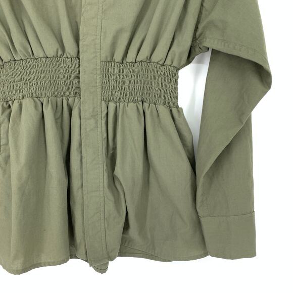 E Hyphen World Gallery Free Size Top Collar Button Up Long Sleeve Cinched Waist - Picture 4 of 8